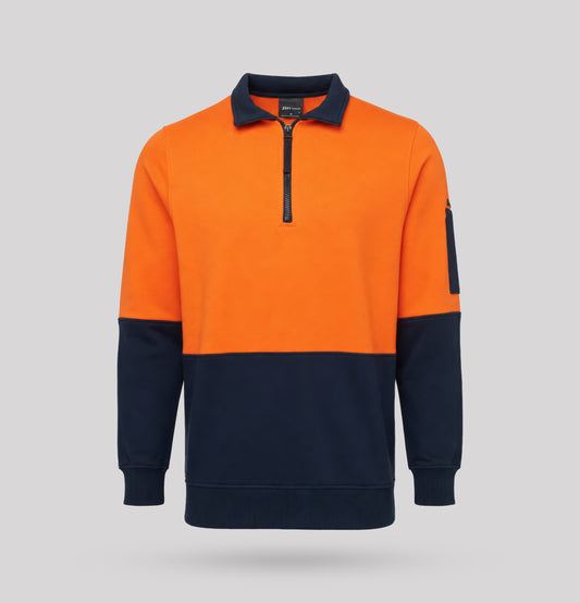 Hi-Vis Half Zip Fleecy Sweat - Orange/Navy